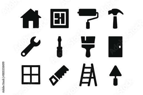 Home improvement tools and construction icons set