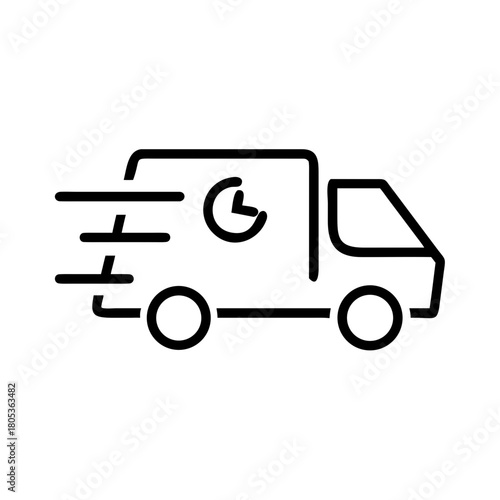 Fast delivery van icon with motion lines and clock symbol conveying urgency