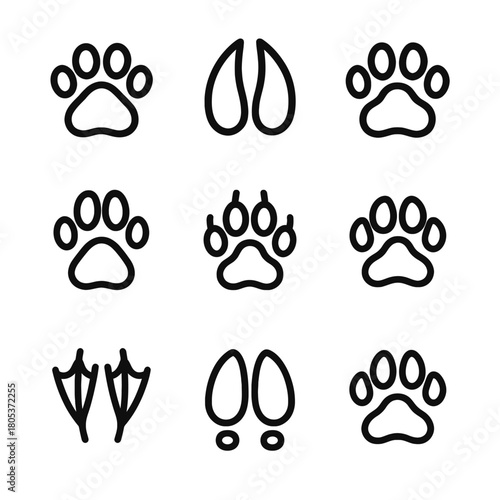 Various animal paw and hoof print icons in black and white