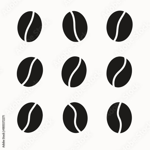 Seamless pattern of black coffee bean silhouettes on white background