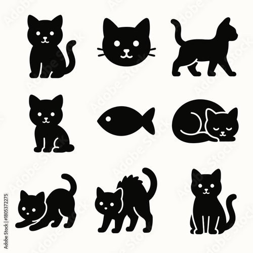 Silhouette collection of cats and fish icons