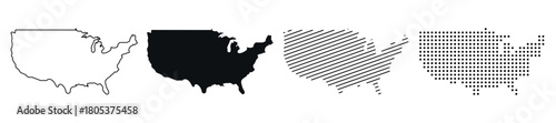 North America map isolated on white background.Vector dotted map of USA.Vector linear map of the USA.