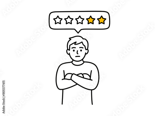 Person with crossed arms and rating stars above their head