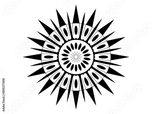 Black and white radial pattern with pointed projections