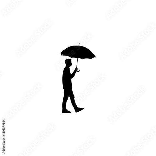 Man walks with umbrella, a simple silhouette for your weather or protection concepts.