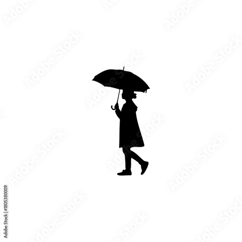 Silhouette of a person holding an umbrella and walking, conveying a sense of solitude and protection
