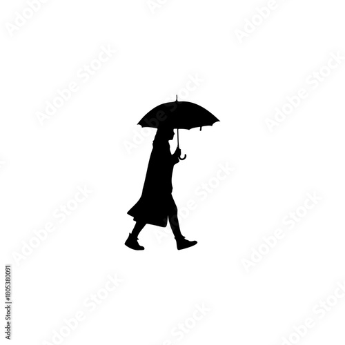 Woman walking with umbrella silhouette, representing resilience and protection against the elements