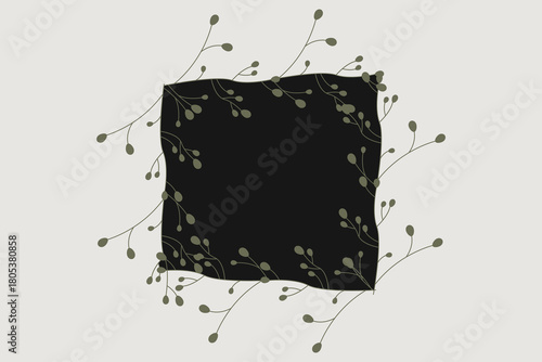 Fotografija Botanical Frame with Berries – Dark Center Minimal Organic Background