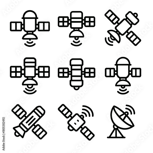 Various satellite and antenna icons depicting space communication technology