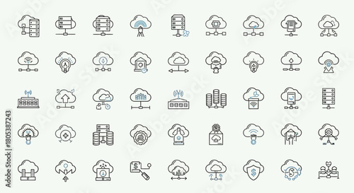Collection of cloud computing and data server icons