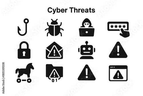 Threat data vector cyber email malware laptop minimal icon spam bug trojan