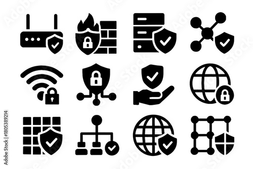 Lock nodes icon safety wall icons vector net secure proxy network security