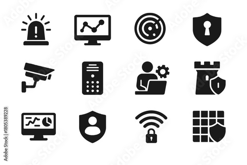 Vector signal radar cyber system safety defense incident icon response icons camera