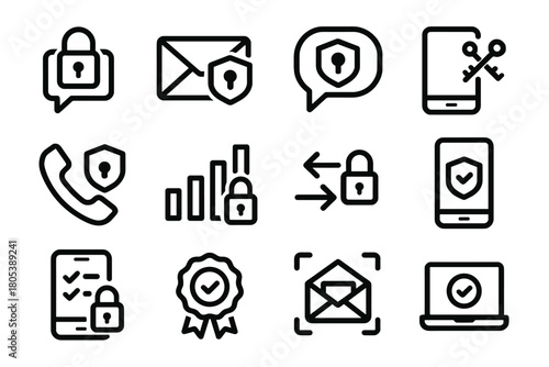 Data secure bubble icons communication call vector encrypted sender message key badge