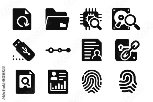 Digital vector timeline forensics encrypted system icons usb custody icon trace scan
