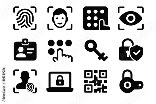 Face card icons symbol qr keypad scan pin icon vector authentication secure