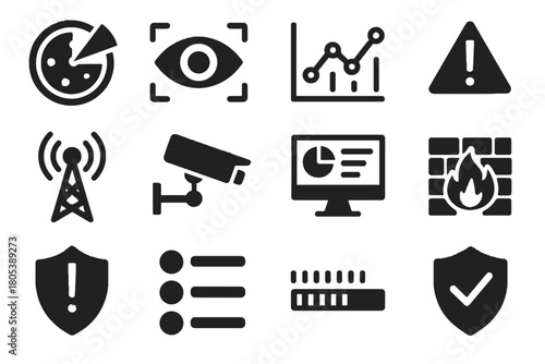Vector activity eye scan camera data cybersecurity grid signal firewall graph icon