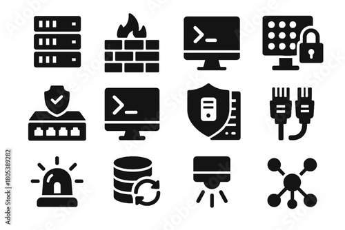 Backup cyber switchboard vector icons terminal icon center console server warning infrastructure