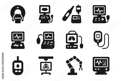 Meter medical thermometer surgical machine icons icon device ecg blood pressure pump