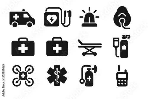 Kit portable vector emer communication icon iv rescue ambulance tank radio