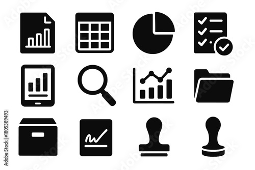 Document box icon bar vector checklist reporting icons signature analysis financial tablet