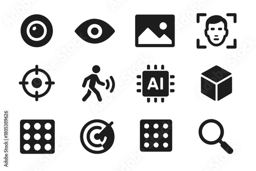 Image vector cube chip pattern icon computer magnifier eye motion vision lens