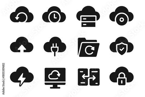 Backup cloud vector icons clock recovery upload icon bolt monitoring rack protection