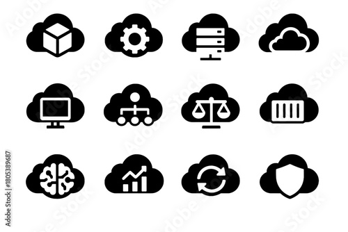 Integration desktop computing network balancer vector load icons data cloud analytics rack