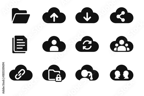Group sharing backup upload download icon link permission collaboration folder vector cloud