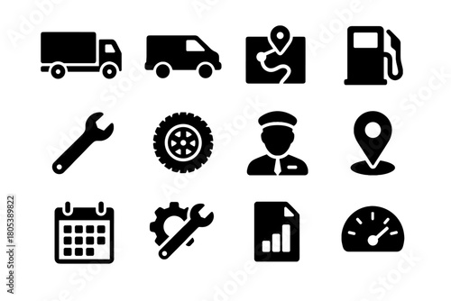 Maintenance dashboard vector management fuel meter icons route fleet report icon tire