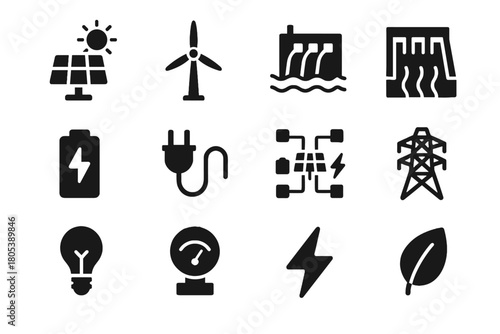 Turbine icons hydro lightbulb lightning energy renewable smart tower icon storage vector