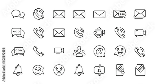 A collection of communication icons including messages, calls, video, and contacts