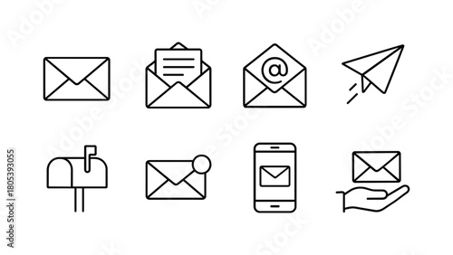 Minimalist line icons for communication and mailing concepts