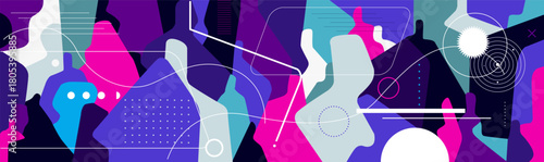 People of the future computer technology virtual reality, progress abstract vector background , multicolored illustration design element
