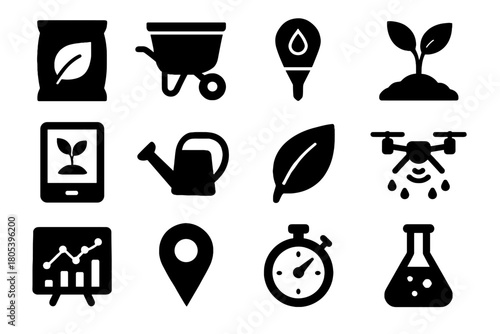 Analytics gps fertilization icon watering smart sensor spreader fertilizer plant can icons