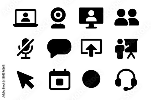 Vector monitor conference pointer video share recording slide button icon mute chat
