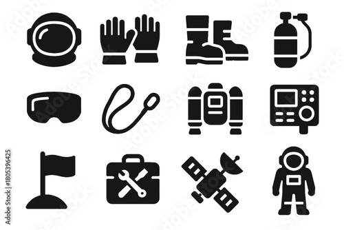 Tank tether astronaut icon space gloves satellite silhouette gear visor icons helmet