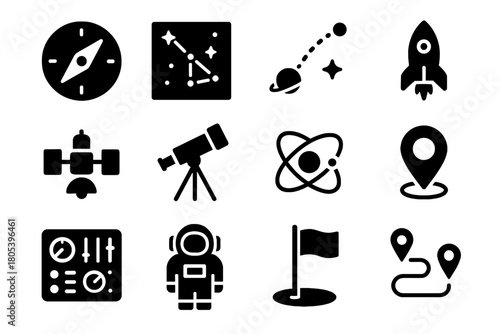 Flag vector space icons path map gps trajectory marker navigation astronaut icon
