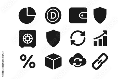 Container cloud collection icon defi box wallet lock shield chart icons vector