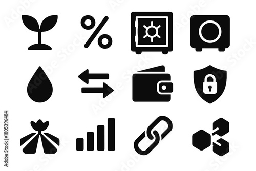 Vault field blockchain link vector lock farming icon arrows wallet yield icons