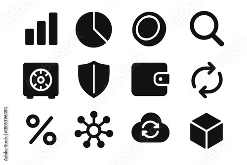 Network chart pie defi cloud icon vector token percentage arrows magnifier analytics