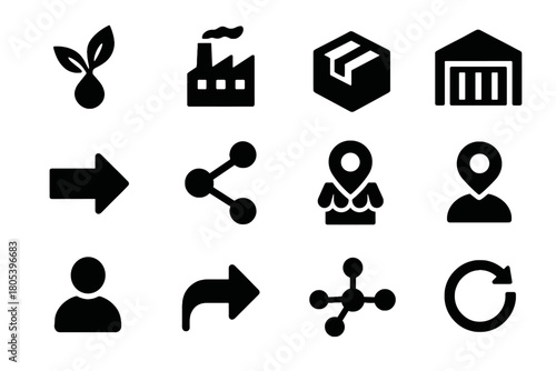 Vector status distribution indicator retail icon supply goods chain container location consumer