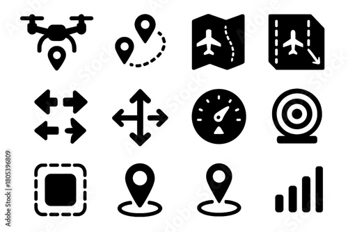 Target arrows indicator navigation directional vector aerial altitude pin icons icon boundary