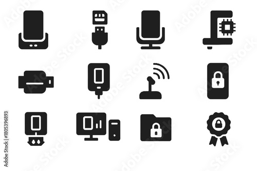 Extraction icon forensics vector mobile secure antenna icons data sim station archive