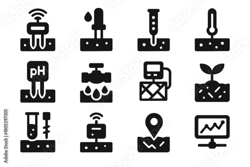 Sampling pin growth icon monitoring temperature agritech tracker vector sensor field soil