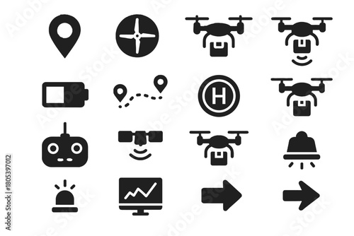 Set directional icon telemetry vector gps iconography line cargo safety drone package