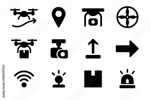 Vector drone icon container waypoint status flight node delivery path light