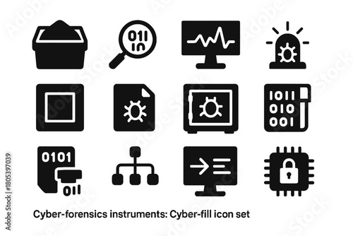 Signature icon container scanner cyber file tool box vector forensics reverse isolate
