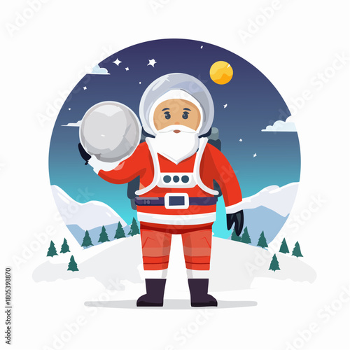Retro-Futuristic Santa Claus Astronaut on a Snowy Planet