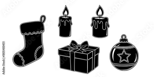 Gingerbread Christmas Objects Silhouette Set